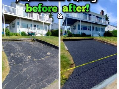 show before and after asphalt driveway paving in Woonsocket